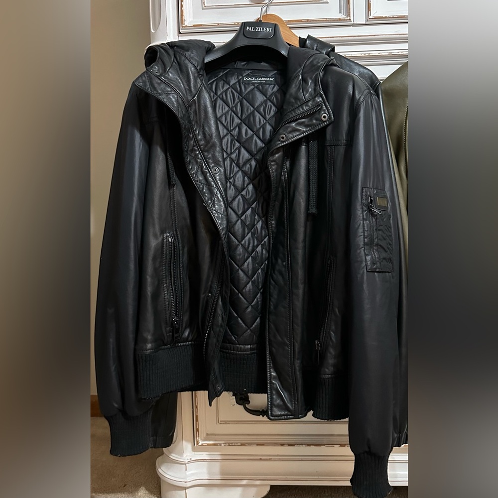 Dolce and Gabbana leather hooded jacket